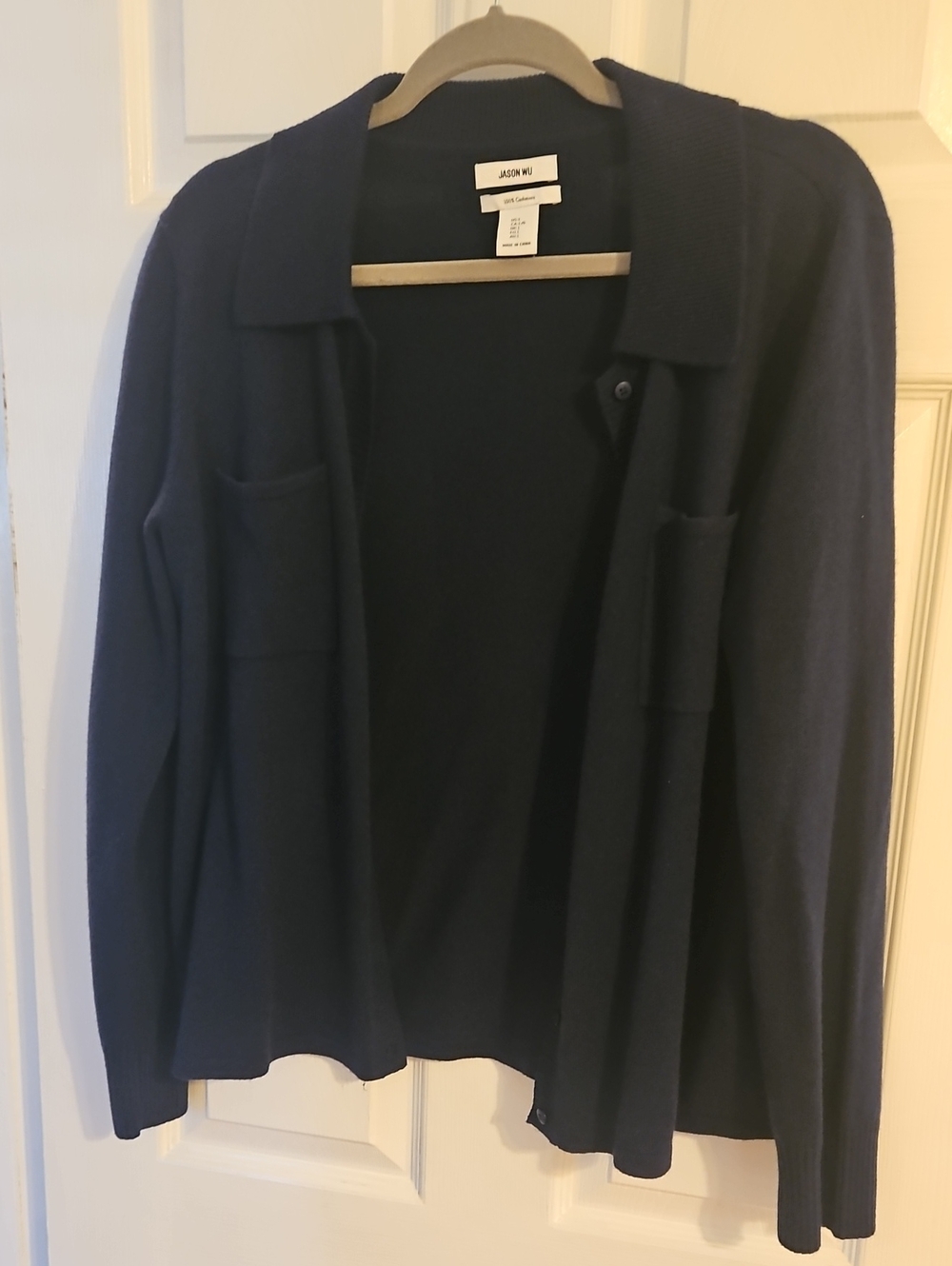 Jason Wu Deep Navy Open-Front Knit Cardigan 100% CASHMERE